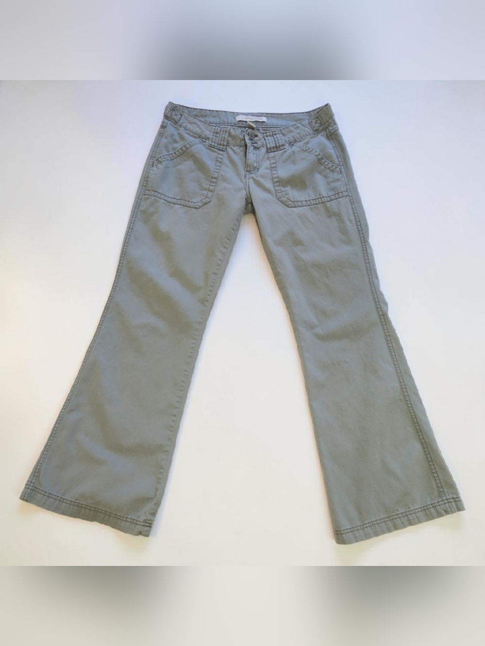 Vtg Y2K Aeropostale Green Flare Pants Size 5/6S Low Rise Wide Leg Cotton 32x29